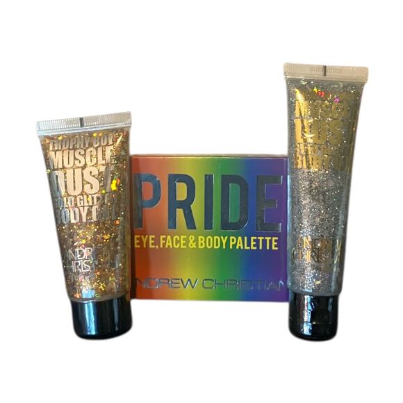 Andrew Christian Body Art Bundle- Pride Palette plus Muscle Dust Gold and Silver - Picture 1 of 6